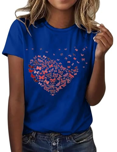 Cocila Maglietta da Donna con Stampa A Farfalla D' Manica Corta Girocollo Maglietta alla Leggera Morbida Casual Abbigliamento Estivo Pullover Camicia Oversize Camicia Raso Senza Collo