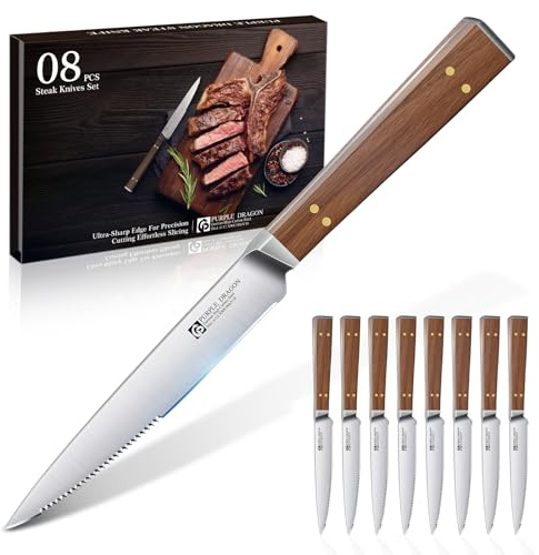 Purple Dragon Set de 8 Cuchillos Filete en Acero Inox con Mango de Madera