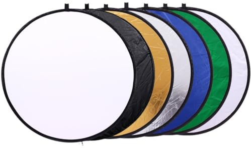 Reflex Camera Riflettore fotografico 7 in 1, rotondo, 60 cm, traslucido/argento/oro/bianco/nero/blu/verde, kit diffusore di luce e sfondo Chroma Key con custodia (80 cm/31)