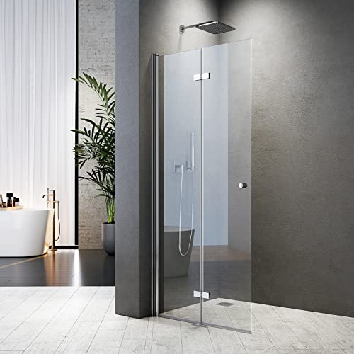 Walk In Duschabtrennung faltbar 120cm Walk-in Dusche Duschwand Glas Falttür für Duschwanne Faltwand Drehfalttür Faltdusche Glaswand Duschfaltwand Sicherheitsglas 6 mm