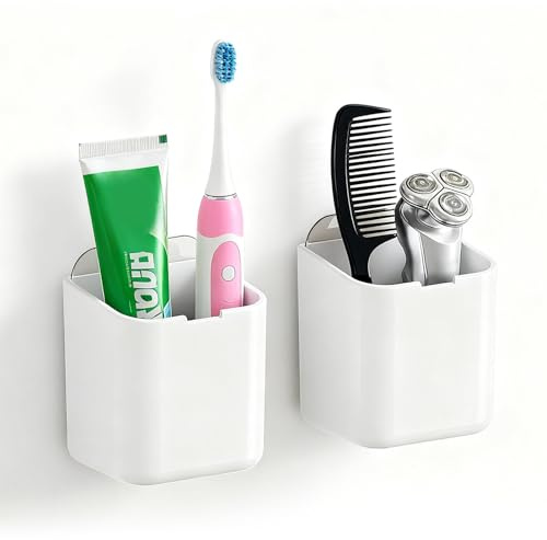 2 Stück Duschablage Ohne Bohren, Selbstklebende Wandmontierte Aufbewahrungsbox Toothbrush Holder Badezimmer Organizer Schrank Wand Duschregal Wandmontage Kunststoff
