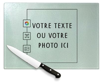 Planche à Découper Verre - Personnalisable Personnalisé avec Votre et Image et Votre Texte (20x28 cm)