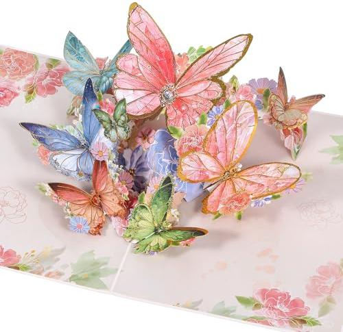 Pop Up Card Butterflies on Flowers, 3D Birthday Card for Women Flower Greeting Cards with Envelope Elegant Happy Birthday Cards for Mother’s Day, Valentine's Day, Anniversary, Wedding, Celebration