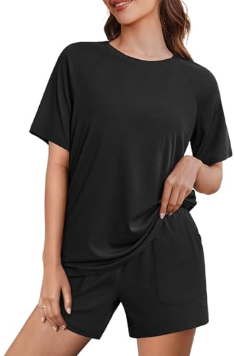 Ekouaer pyjamas dam kort pyjamas set sommar nattkläder Shorty pyjamas kortärmad hemmadräkt rund hals loungewear