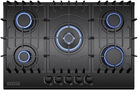 Empava 30 Inch Gas Cooktop LPG/NG Convertible with 5 Italy SABAF Burners Tempered Glass in Black