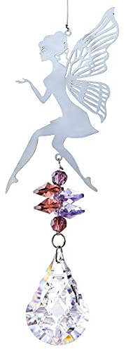H&D HYALINE & DORA Capteur de Soleil Arc-en-Ciel en Cristal Suspendu Pendentif elfique en métal Suspendu décor de fenêtre
