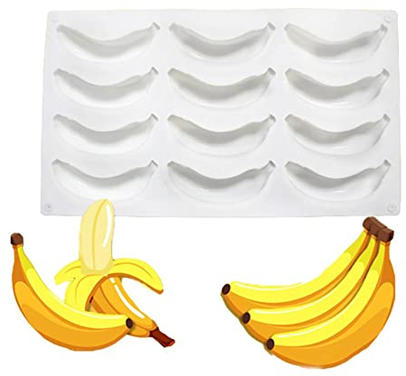 N+B Moule à gâteau en silicone à 12 cavités en forme de banane - Outil de cuisson pour gâteaux, gelée, mousse