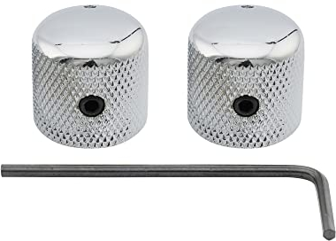 Musiclily Pro 1/4 Stahl Fein Rändel Potiknopf Dome Knobs mit Schraubbar und Indikator Punkt Universeller Fitting für E-Gitarre oder Bass, Chrom (2 Stück)