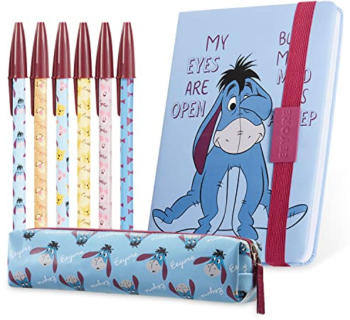 Disney Pencil Case and Stationery Set Eeyore Winnie The Pooh The Mandalorian Minnie Mouse Mickey Mouse Notebook And Pen Set School Supplies Work Office Baby Yoda Gifts (Blue Eeyore)