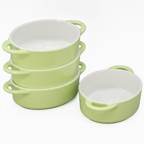 KVOTA 4-er Set MINI Auflaufformen ovale Ofen- Backform aus Keramik, Innenmaß ca.10,5x4x13,5cm, 300ml (Grün). Ideal für kleine Portionen oder Dessert
