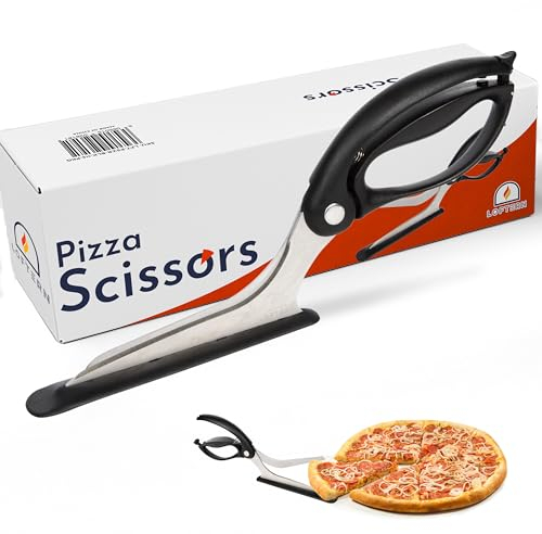 Loftern Pizzaschere mit scharfer Edelstahlklinge - Antihaft Pizzaschere mit bequemen Griff - Lebensmittelechter Pizzaschneider Edelstahl - 5-in-1 Allesschneider & Pizzaschaufel - robust & sicher