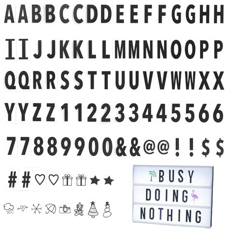 96 Pièces Lettres pour Light Box, A4 DIY Lettres Noires Chiffres et Lettres Lumineuses Décoratives Chiffres et Lettres Symboles Cinématiques pour Lettre pour Décorer Chambre/Cadeau/Anniversaires