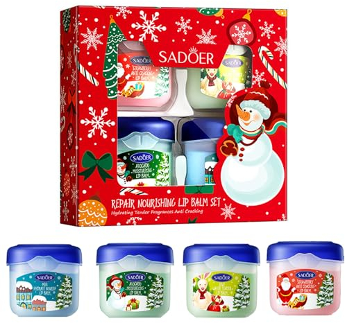 Lippenbalsam Set 4 Stück, Feuchtigkeitsspendend Lippenbalsam, Verblassende Lippenlinien, Lippenmaske Set für Lippenpeeling, Hydrating Lip Balm Set, Urlaubsgeschenke für Weihnachten