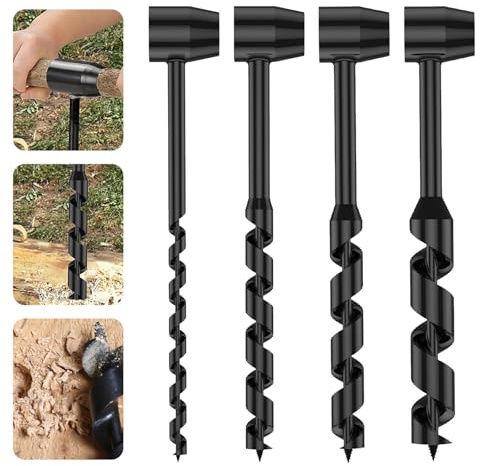 Taladro Manual, Llave Manual Bushcraft Broca Helicoidal Manual de 10-25 mm Para Actividades Al Aire Libre Bricolaje, Artesanías en La Selva Campamento (4 Piezas)