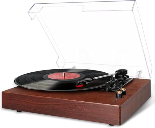 VIFLYKOO Plattenspieler, Schallplattenspieler Bluetooth mit Dual Stereo-Lautsprecher, Wireless 3-Gang 33/45/78 u/min, Vinyl Player unterstützt Kopfhöreranschluss/AUX-Eingang/RCA-Ausgang/USB (Rotbraun)