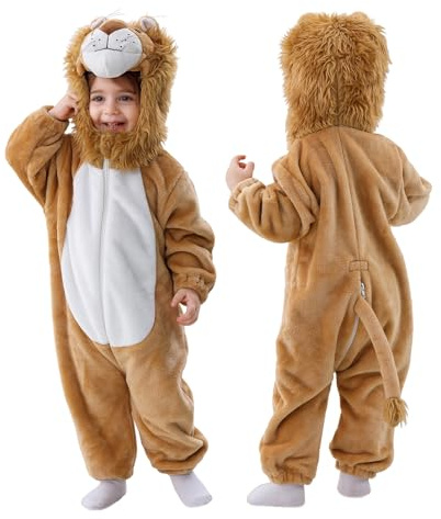 Doladola Costume da Halloween con Tutina con Cappuccio per Animali Costumi per Bambini (beige leone, 3-6 Mesi)