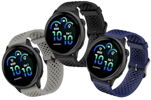 OUTPUTBT Silikon Armband 20mm für Garmin Forerunner 55/158/165/245/645 music/Vivoactive 6/5/3/Venu 2 Plus/Venu Sq/Sq music/Sq 2/Vivomove 3/HR/Style/Sport/Luxe Ersatzarmband für Damen Herren