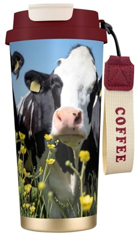 JEJEA Black White Cows Print Stainless Steel Insulated Mugs, Double Wall Coffee Cups, Coffee Travel Mug for Home Office