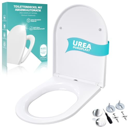 Tapa WC Universal UF Resin Amortiguada, Tapas de Water con Cierre Suave y Liberación Rápida, Tapadera WC Universal en Forma D con Bisagras Ajustables, Blanco Acabado Cerámico