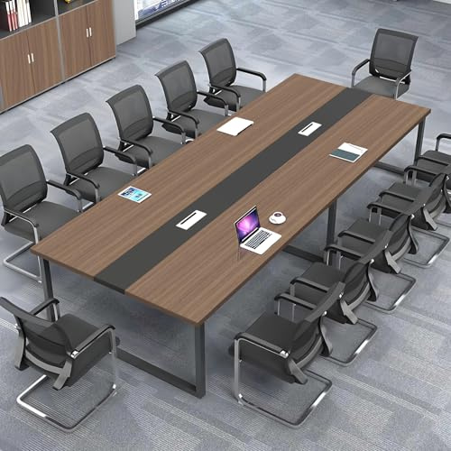 ZRBDDEF Grande Table de Conférence – Table de Réunion Moderne pour Bureau avec Passe-Câbles, Structure Métallique Robuste, Design Rectangulaire Noir-Blanc pour 8–12 Personnes (sans chaises)
