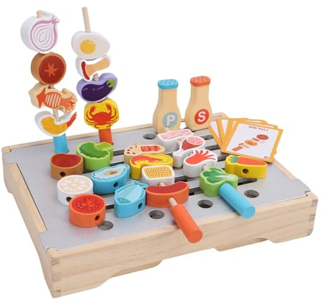 Drfeify Kindergrill-Spielset aus Holz mit Reichhaltigem Zubehör Weckt Freude und Fördert die Bindung zwischen Eltern und Kind für und Mädchen. Küchenspielzeug für Soziale und Kommunikative