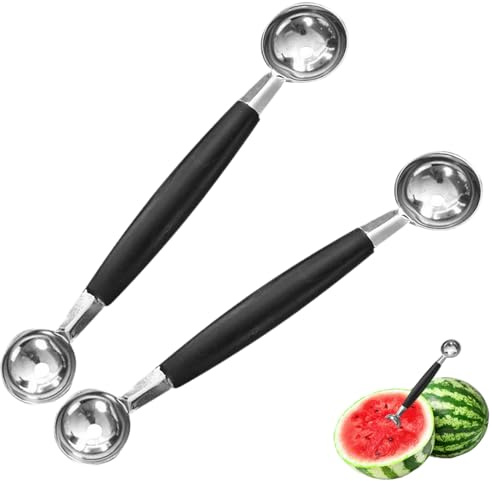 2 PCS Double Sided Melon Baller, Round Melon Balls Fruit Baller Scoop Melon Baller Scoop Stainless Steel Melon Baller Melon Scoop Double Scoop Ice Cream Cone Double Dessert Scoop for Fruit Ice Cream