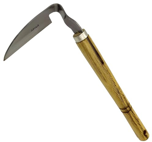 Generisch Utensile da giardino a forma di falciola, con manico in legno duro, strumento per erbacce da giardino, per allentare il terreno, coltivare, falciare