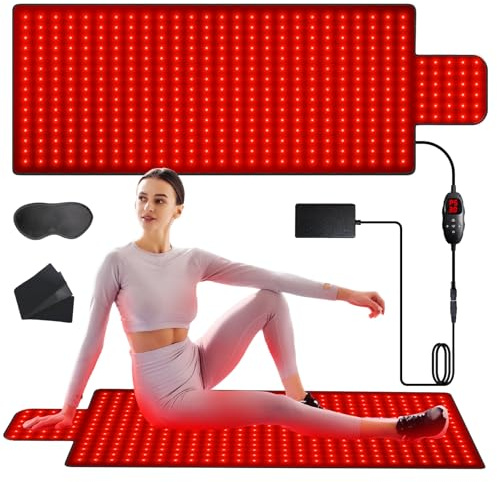 xingruyu Tapis lumineux rouge pour le corps, 420 LED infrarouges avec deux longueurs d'onde 660 nm et 850 nm pour le dos, les épaules, l'abdomen, cuir de qualité supérieure, 9 minuteurs et 5 réglages