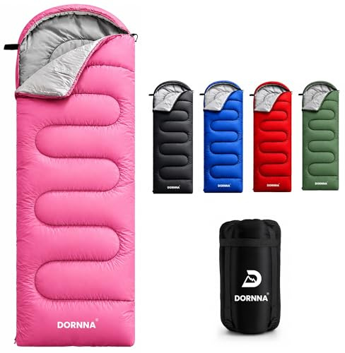 DORNNA Saco de Dormir para Adulto y Niños de Verano e Invierno, Saco de Dormir Ultraligero de 4 Estaciones, Acampada, Senderismo, Viaje al Aire Libre. (Rosa)