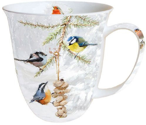 Ambiente Porzellan Becher - Mug - Tasse Tee/Kaffee Becher - All Together - Winter - Vogel - Christmas - Weihnachten ca. 0.4L