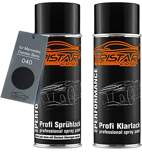 TRISTARcolor Autolack Spraydosen Set für Mercedes/Daimler Benz 040 Tiefschwarz/Deep Black Basislack Klarlack Sprühdose 400ml