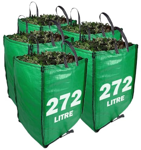 JUMBO Garden Waste Bags 272 Litre - PREMIUM GRADE - Industrial Fabric and Handles - Heavy Duty Garden/Green Waste Sacks (5 Bags)