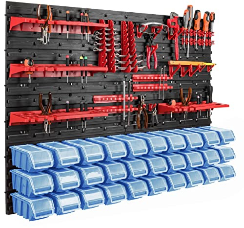 botle 30 scatole impilabili da parete con coperchio in plastica da, scaffale porta attrezzi da lavoro 115 x 78 cm, portautensili per garage, pannello da parete portautensili