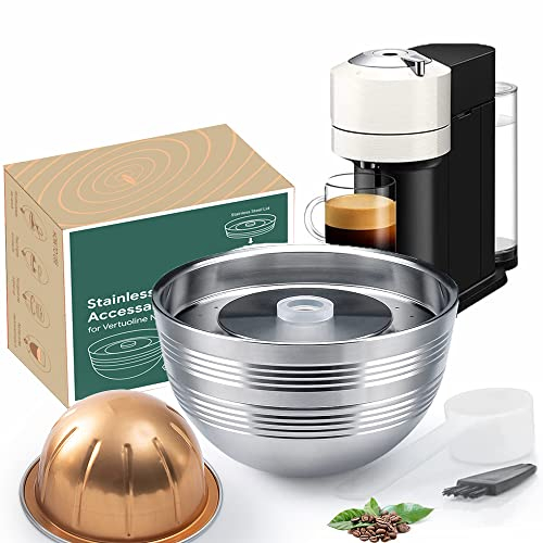 Sesama Vertuo Series Reusable Coffee Capsule Stainless Steel Compatible for VERTUO Next & VERTUO POP & VertuoPlus &Delonghi ENV135S Machine Coffee Pods Nespresso Reusable Pods Holder