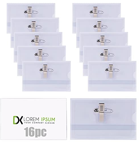 Vicloon Namensschilder, 16 Stück Kunststoff Namensschilder, 56 x 90 mm, Ausweishülle mit Clip und Anstecknadel, Transparent Ausweishalter für Ausweis ID Karte