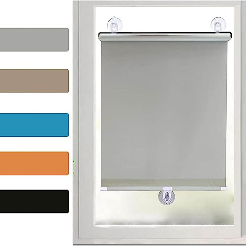 TZYYAO Temporary Blackout roller Curtain,Suction Cup Window Shade,Retractable Sunshade roller blinds,grey 12 sizes,No Drilling,Indoor blackout roller blinds,Grey-30×125cm(11.8 * 49.2in)