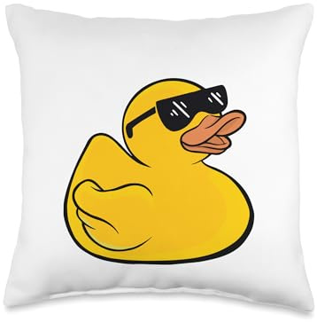 Bath Toy Rubber Duck Gifts Idea Cool Sunglasses Duckling Funny Ducky Rubber Duck Throw Pillow, 16x16, Multicolor