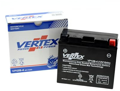 Vertex VP12-B-4 Sealed AGM Motorcycle/Powersport Battery, 12V, 10Ah, CCA (-18) 210, Replaces: CT12B-4, CT12B-BS, YT12B-BS Perfect battery for Motorcycle, ATV's, Personal Watercraft and Snowmobiles