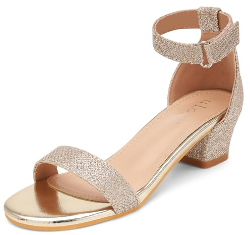 FOGOIN Girls Sandals Party Shoes Low Heels Open Toe Princess Sandal Ankle Strap Dress up Glitter Wedding Shoe for Little Big Kid Summer