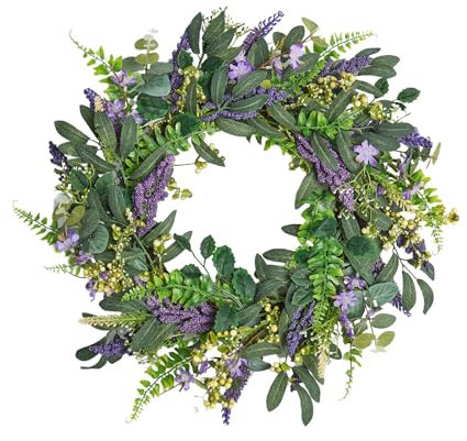 OHS Summer Door Wreath Lavender, Decorative Door Wreaths Outdoor All Year Home Accessories Indoor Summer Wreath for Living Rooms Kitchen Dining Room, 50cm x 50cm