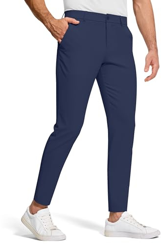 SERAMY Men's Golf Dress Pants 30 Inseam Stretch Skinny Tapered Lightweight Breathable Chino Trousers with Pockets for Casual Work, Navy Blue, 34