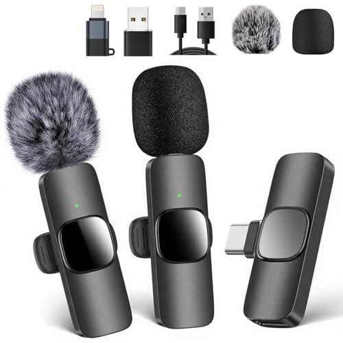 LauCentral Micro Cravate sans Fil pour iOS/Android, Plug & Play, Réduction Intelligente du Bruit, Enregistrement Vidéo/Vlog/Podcast, 2 Mics, sans Application, USB-C & iOS Compatible