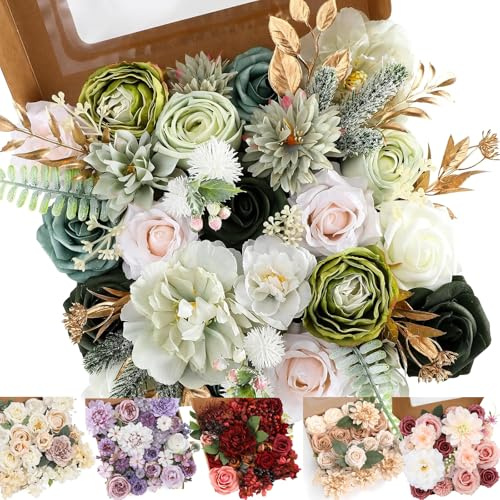 Artificial Flowers Wedding Pink Flowers, Combo Pink Flowers Mix Silk Dahlia Roses with Stems for Wedding Bridal Bouquets Centerpieces Cake Decor Baby Shower Home Decorations