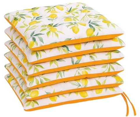 Generico FORTE - Cuscini Sedie Cucina Set da 6 in Stampa Digitale e Laccetti, Cuscino 40x40 Made in Italy per Cucina e Sale da Pranzo, Cuscini per Sedie da Esterno Giardino, Balcone, Veranda (Limoni)