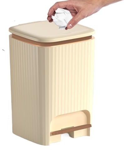 Sghtil Papelera con tapa – Bandeja de basura con apertura a presión y pedal de pie | Contenedor antiolores silencioso de 15 L para cuarto de baño, oficina, dormitorio, lavadero