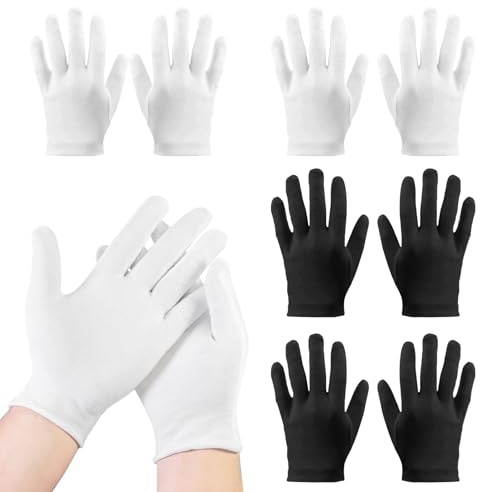Gants Coton Dermatologique, 4 Paires Noir Et Blanc Gant Coton Blanc Eczema pour les Mains Sèches, Épais Réutilisable Gants Hydratants en Cotons pour Dormir, Spa, Traitement de La Peau