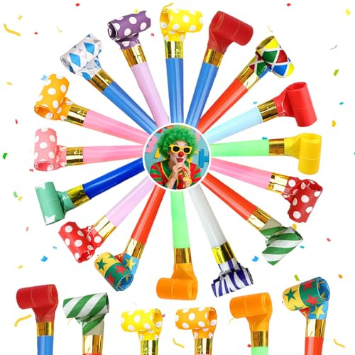 AMFUN Partito Trombette, 45 Pezzi Trombette Festa Compleanno, Trombette Compleanno Extra Lungo Noisemakers, Perfetto per Feste, Matrimoni, Natale, Halloween