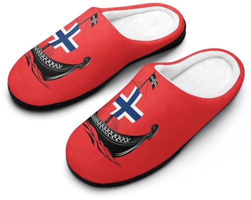 Boat Norwegian Flag Vikingship Womens Cotton Slippers Soft House Shoes Non-Slip Slipper Comfort Closed Toe