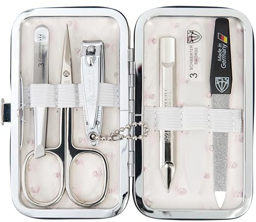 Tre svärden– Tyskland 6 delar Manikyrset Catania nagelset med hudsax, nagelklippare, pincett, safirnagelfil, glasnagelfil, nagelrengöring i ramfodral – beige bukettsimitation