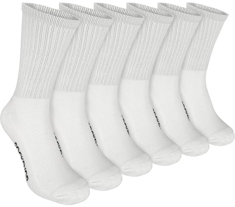 Sock Snob - 6 Pack Mens Calf Size Bamboo Organic Cotton Running Sport Socks (11-14 UK, White)